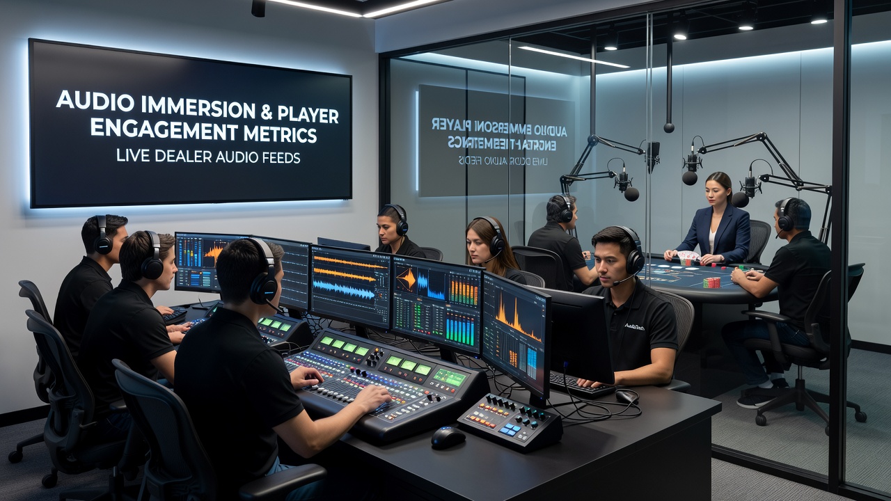 Remote player interface showing spatial audio settings and live dealer table view with overlaid sound source indicators